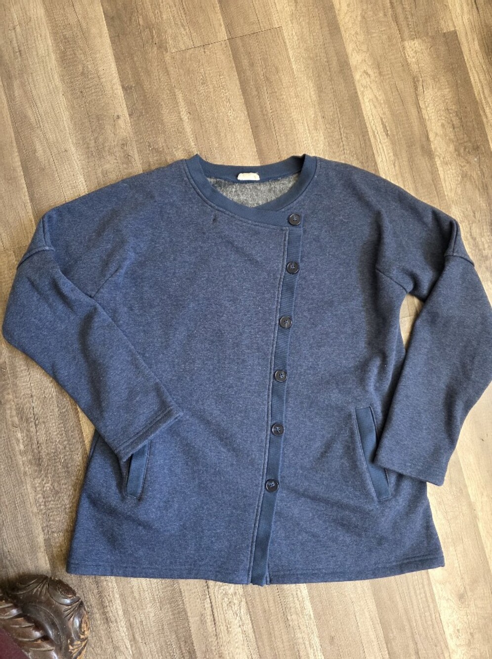 Nwot HEM & THREAD Navy HERITAGE fisherman Blanket Fleece Front Sweater Jacket